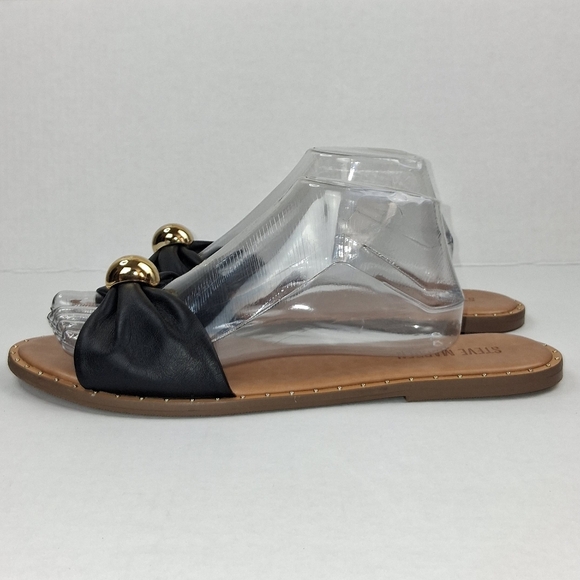 Steve Madden Dipsy Black Leather Slide On Sandals - Picture 3 of 5